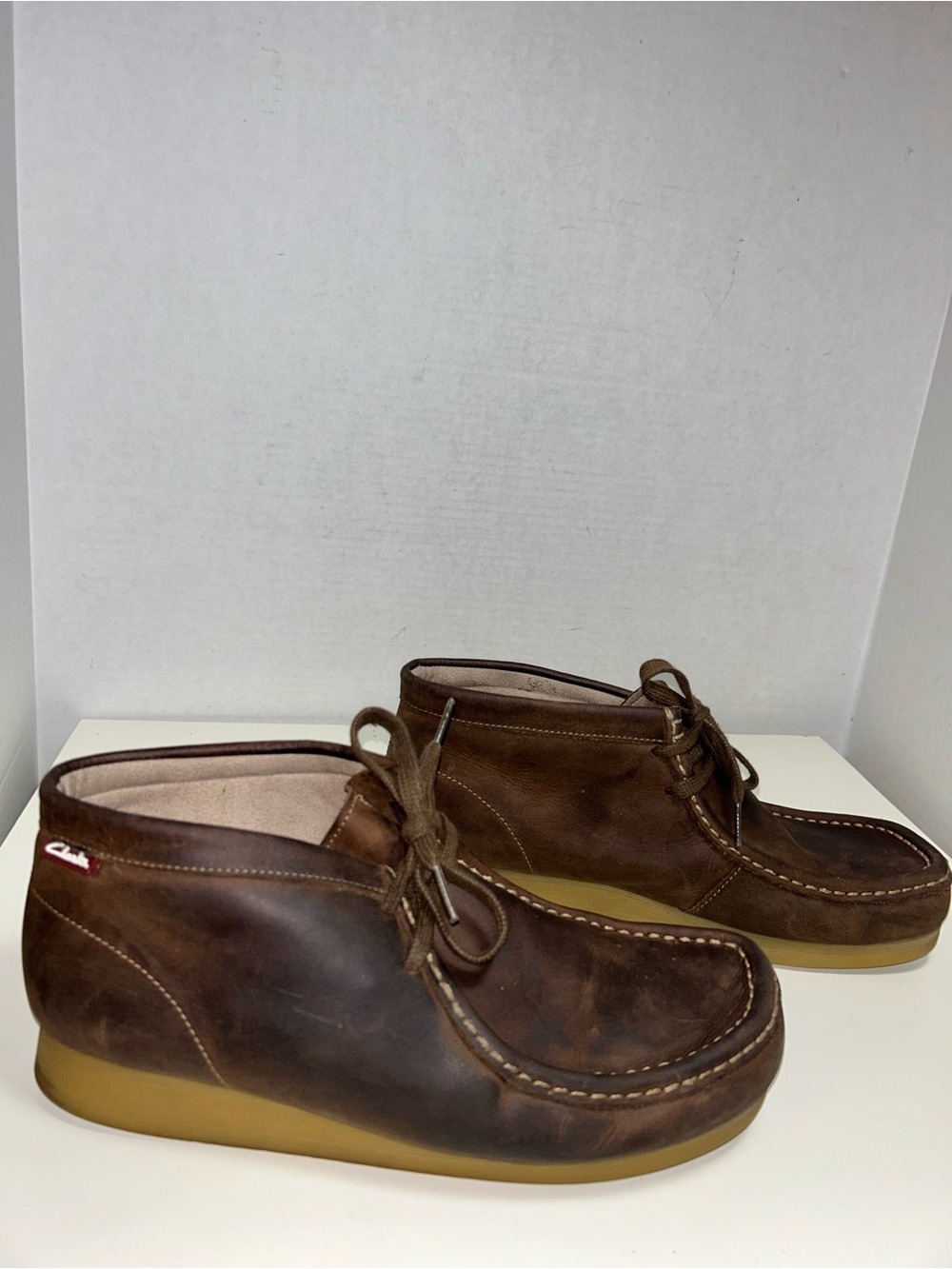 Clarks Stinson Hi Brown Leather Moc Toe Two Eye Chukka Wallabee Boot